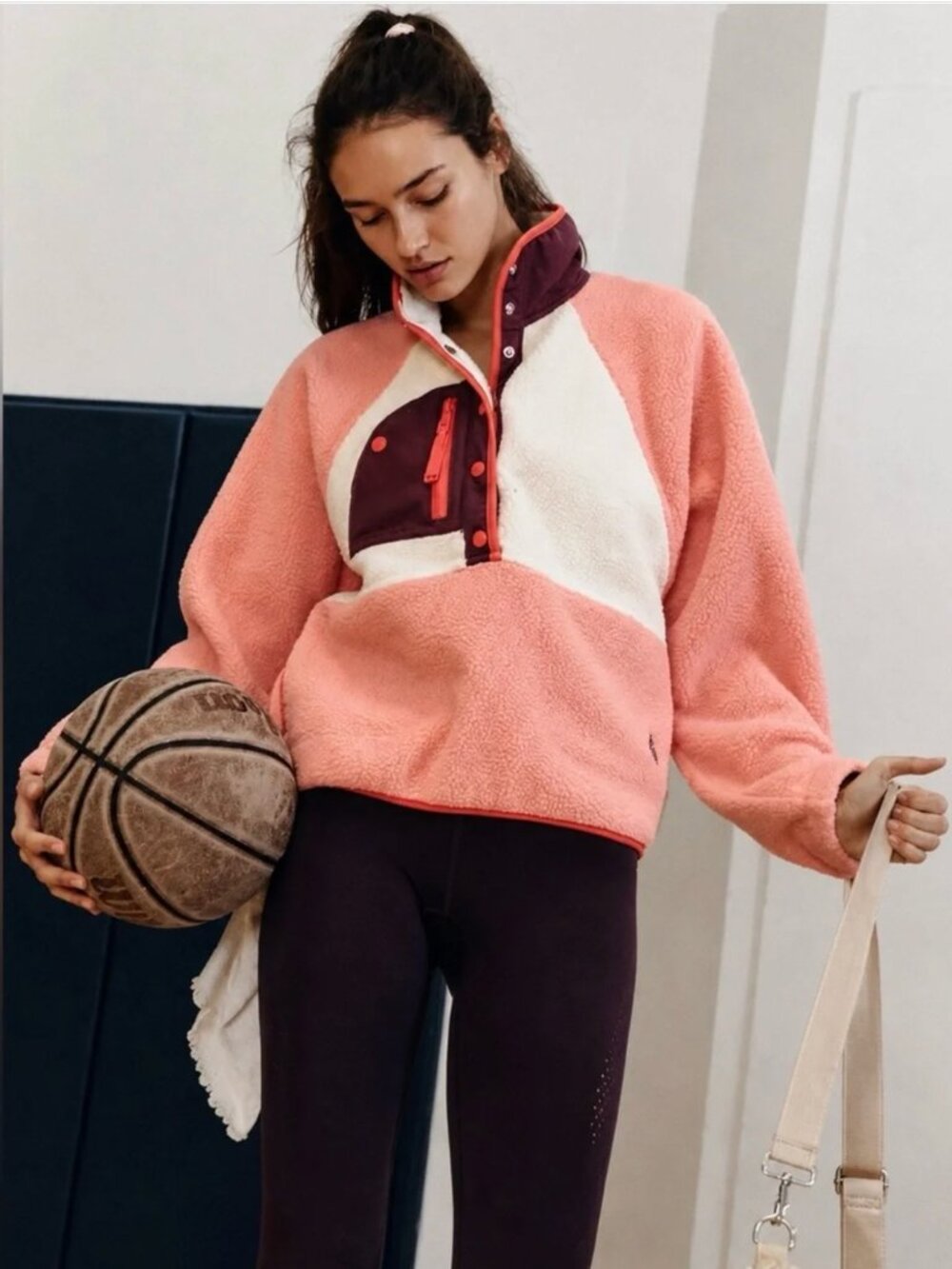 FP Movement Women Hit The Slopes Colorblock Fleece Pullover Size L NWOT